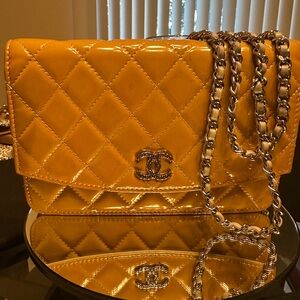 !! SOLD!! Chanel Quilted Patent Leather Wallet on Chain (WOC)